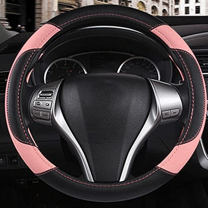 Leather Car Steering Wheel Cover, Non-Slip Car Wheel Cover Protector Breathable Microfiber Leather Universal Fit for Most Cars(Pink) - color: Pink