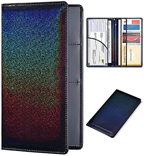 HERRIAT Car Registration and Insurance Card Holder,Glitter Leather Vehicle Glove Box Automobile Documents Paperwork Wallet Case Organizer for ID, Key Contact Information Cards,Men&Women - color: Glitter Black