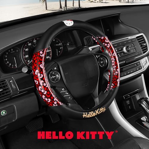 Hello Kitty Steering Wheel Cover, Official Sanrio Car Steering Wheel Cover with Universal Size 14.5-15.5, Cute Black for Women, Hello Kitty Car Accessories (Hello Kitty Bows) - style: Hello Kitty Bows