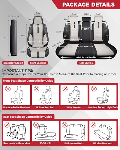FREESOO Universal Full Seat Covers, Waterproof Faux Leather Automotive Seat Covers with Carbon Fiber Texture Seat Belt Pads, Anti-Slip Airbag Compatible Car Seat Covers for Cars SUVs Trucks - color: Black White, size: Full Set - 5 Seats