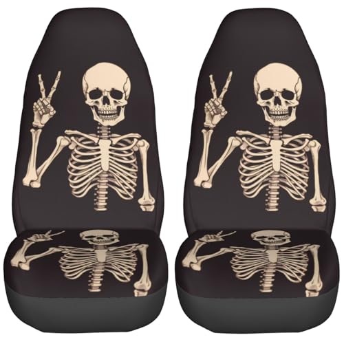Dujiea Funny Skull Car Front Seat Covers 2 Pcs Universal Auto Seat Covers Front Seats Only, Vehicle Bucket Seat Protectors Fit for Most Car SUV Sedan and Truck - color: Funny Skull