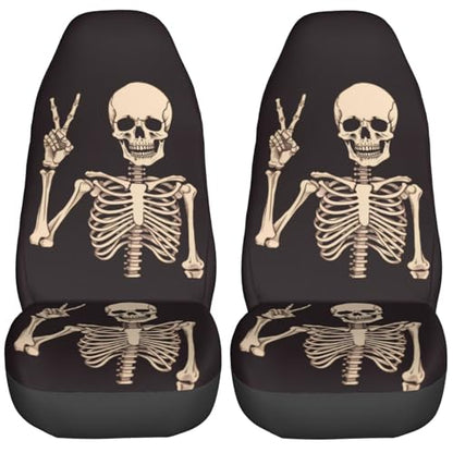 Dujiea Funny Skull Car Front Seat Covers 2 Pcs Universal Auto Seat Covers Front Seats Only, Vehicle Bucket Seat Protectors Fit for Most Car SUV Sedan and Truck - color: Funny Skull