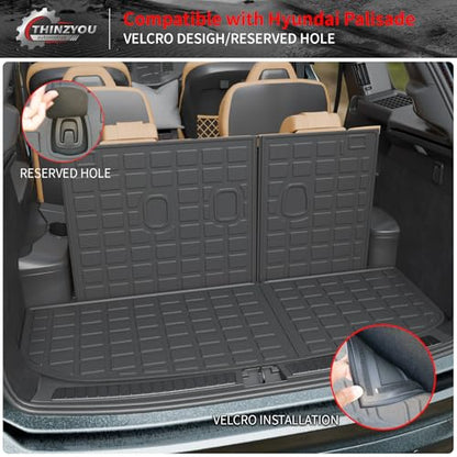 Cargo Mat Compatible with 2020-2025 Hyundai Palisade Trunk Liner Cargo Liner Lower Truck Mat Back Seat Cover Protector 2024 Palisade Accessories (Trunk Mat with Backrest Mat+Sub Truck Mat) - style: For Hyundai Palisade | 2020-2025