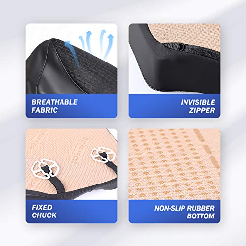 Car Seat Cushion, Comfortable Memory Foam Cushion for Driving, Auto Heightening Wedge Cushion for Sciatica Tailbone Pain Relief (Black) - color: Black