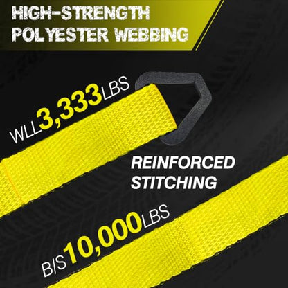2'' x 114'' Heavy Duty Adjustable Car Tie Down Straps with Snap Hook for Trailers, 10,000 lbs Break Strength, Axle Tire Ratchet Straps with Snap Hooks for Hauling UTV, SUV, Truck, Any Cars - Yellow - color: Yellow