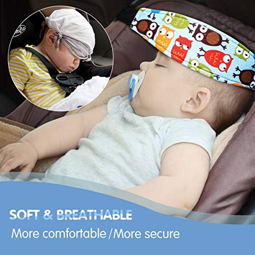 Baby Carseat Head Support,Car seat Straps Pillow Support Ban,Stroller Neck Relief Strap Headrest,Slumber Sling Sleep Positioner for Toddler Infants Child Children Kids（Blue Elephant + Owl） - color: Blue
