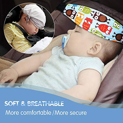 Baby Carseat Head Support,Car seat Straps Pillow Support Ban,Stroller Neck Relief Strap Headrest,Slumber Sling Sleep Positioner for Toddler Infants Child Children Kids（Blue Elephant + Owl） - color: Blue