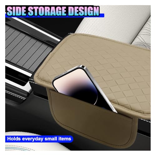 Leather Car Center Console Cover, Anti-Scratch Auto Middle Console Protective Cushion with 2 Storage Bags, Universal Waterproof Vehicle Armrest Pad Accessory for Sedan, SUV, Truck (Beige) - color: Beige