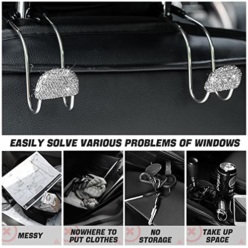 Car Headrest Hook, 2 Pack Bling Backseat Organizer Hanger for Purse Clothes Grocery Bag, Rhinestones Auto Headrest Storage Holder, Universal Car Seat Accessories for Most Vehicle (White) - color: White
