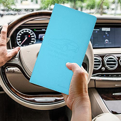 Car Insurance and Registration Holder, 9.5 x 5 Inch PU Leather Vehicle Glove Box Organizer Wallet Case for Insurance Card, Driver License, Paperwork - Mint Green - color: MintGreen