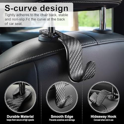 LivTee Car Purse Hook, 4 Pack Universal Auto Seat Headrest Hook Hangers Organizer for Coats, Umbrellas, Groceries - Carbon Fiber Black | Universal - color: Black-CF