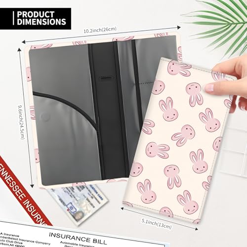 Leather Car Registration and Insurance Card Holder, Cute Car Accessories Vehicle Glove Box Car Organizer for Documents, Cards, License Cute Pink Rabbits - color: Cute Pink Rabbits