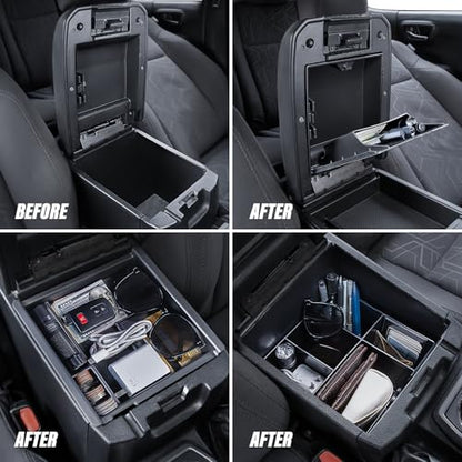 Carlimeki Center Console Organizer (3-piece set) for Tacoma 2016-2023 - for Tacoma Accessories - size: For Tacoma (2016-2023)