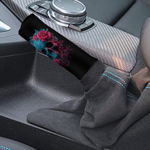 Rose Sugar Skull Print 2 Pack Car Handbrake Cover Gear Shift Knob Cover Set, Breathable Auto Gear Shift Knob Cover with Handbrake Cover Vehicle Interior Accessories - color: Rose Sugar Skull