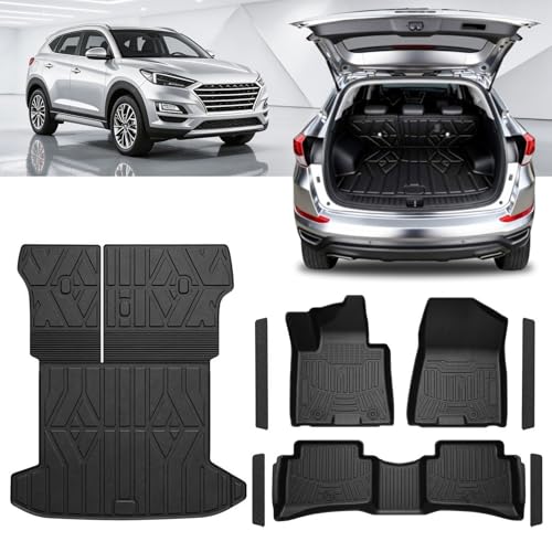 TPE Floor Mats Set for Hyundai Tucson 2021 2020 2019 2018 2017 2016, All Weather TPE Custom Fit Floor Liners & Cargo Liner & Backrest Mats, Car Floor Mats Accessoires.