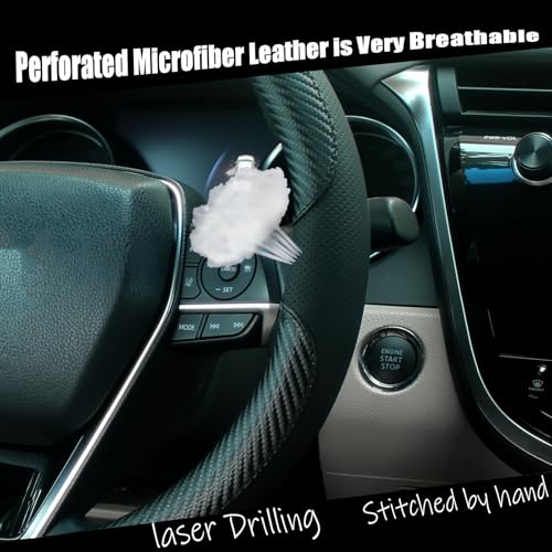 Steering Wheel Cover Universal Standard Size 14.5-15 inch, Breathable Microfiber Leather, Anti-Slip, Non-Folding Packaging, Fits Most Cars SUVs Trucks, Black with Carbon Fiber - color: Black with Carbon Fiber