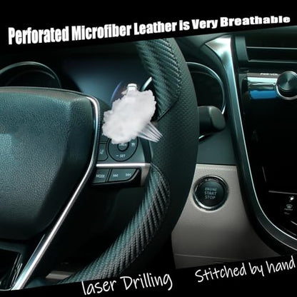 Steering Wheel Cover Universal Standard Size 14.5-15 inch, Breathable Microfiber Leather, Anti-Slip, Non-Folding Packaging, Fits Most Cars SUVs Trucks, Black with Carbon Fiber - color: Black with Carbon Fiber, size: Round Shaped: Medium 14 1/2''-15''