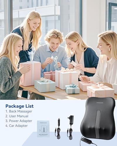 Back Massager for Pain Relief Deep Tissue, Up-Down Rolling & Ultra-Slim Shiatsu Back Massager with Cushion Layer, Lower Back Massage for Chair Home Office, Gift for Men Women