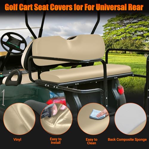 Golf Cart Rear Seat Covers Staple On Replacement for Aftermarket Rear Seat, Beige Leather - color: Beige, size: Aftermarket Rear Seat(Universal Fit)