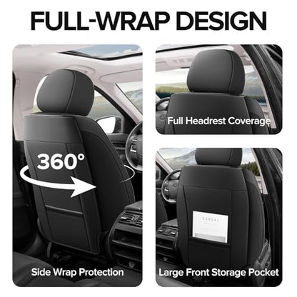 Car Seat Covers Full Set, Black Seat Covers for Car with Lumbar Support, Faux Leather Waterproof Seat Covers 5 Seats, Breathable Automotive Seat Covers Fit for Most Cars SUV Truck