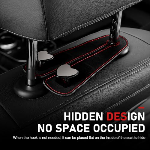 2 PCS Car Seat Headrest Hook, Suede Cute Heart Shape Metal Double Head Purse Hook, Universal Automotive Seat Back Storage Hanger, Car Accessories for Women (Black)