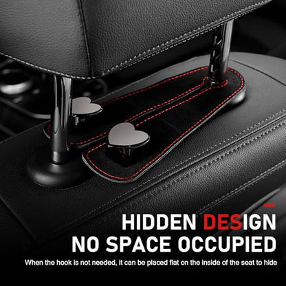 2 PCS Car Seat Headrest Hook, Suede Cute Heart Shape Metal Double Head Purse Hook, Universal Automotive Seat Back Storage Hanger, Car Accessories for Women (Black)