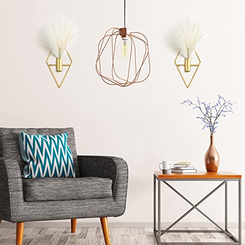 2 Pcs Boho Wall Decor Metal Gold Wall Art Hanging Planters with Artificial Pampas Modern Home Decor Display Art for Living Room Bedroom Bathroom(Rhombus) - style: Rhombus