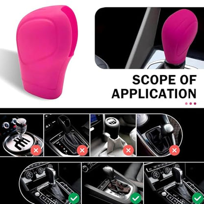 Eratus Pack-2 Car Shift Knob Cover, 2.36" x 3.15" Non-Slip and Scratch-Resistant Shifter Lever Protector, Flexible Silicone Perfect Fit Comfortable Handle Decoration, Universal for Cars (Pink)