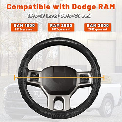 GIANT PANDA Steering Wheel Cover for Dodge Ram 1500 - Car Steering Wheel Covers for Dodge Ram 2500 3500 15.5-16 inch - Gray - color: B-Black+Gray