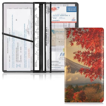 linqin Car Registration and Insurance Card Holder, Fuji Moutain Glove Box Organizer Card Document Wallet - color: Fuji Moutain