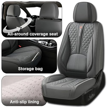 Full Set of Dark Gray Genuine Leather Seat Covers, Universal Fit | Four-Layer Anti-Slip Design with Lumbar Support - color: A_Gray