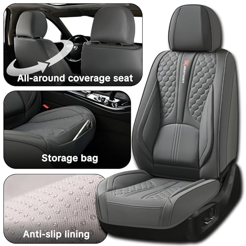 2007-2025 Car Seat Cover for Nissan Sentra, Gray Car Seat Covers, Premium Leather, 5 Seats Full Set, with Lumbar Support, Anti-Slip, Protect and Upgrade Seats - color: Luxury_Gray