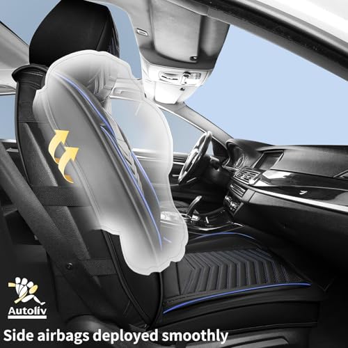 HChengkikz Car Seat Covers, Breathable and Waterproof Faux Leather Automotive Seat Covers, Universal Anti-Slip Driver Seat Cover for Cars SUV Pick-up Truck Sedan (5 PCS Full Set, Black + Blue) - color: Style1 Black+Blue, size: Full Seat