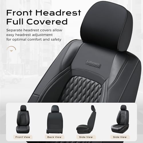 Coverado Tacoma Front Seat Covers, Faux Leather Custom Fit for 2024-2026 Toyota Tacoma Double/Crew Cab, Front Seat Protection (Black) - color: Black, size: Front（2024-2026）