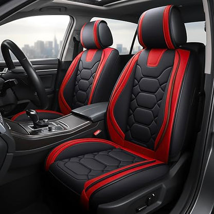 OASIS AUTO Car Seat Covers Front Seats, Waterproof Faux Leather Seat Covers for Cars Universal Fit for SUV, Truck, Sedan, Black Premium Car Seat Protector with Cushions