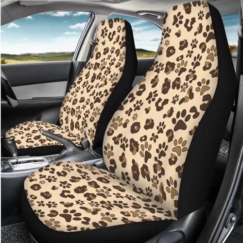 Brown Dog Paw Car Seat Covers Front Set – 2 Front Seat Covers for Cars, Breathable&Washable Car Seat Cover Set, Automotive Interior for Auto Trucks Van SUV - color: Brown Dog Paw