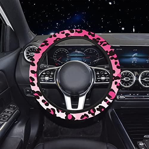 10 Pieces Leopard Print Printing Car Steering Wheel Cover Center Console Armrest Pad Headrest Seat Belt Cover Handbrake Cover Keychain Coaster Full Set Car SUV(Pink) - color: Pink