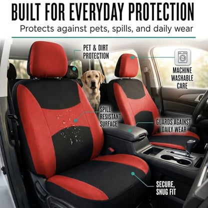 FH Group Car Seat Covers Full Set Cloth, Universal Fit combo, Automotive Covers, Low Back Front Airbag Compatible,Split Bench Rear Seat,Washable Cover for SUV,Sedan,Van Red - color: Red