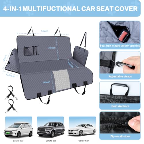 Dog Car Seat Cover for Back Seat, Waterproof Protector with Side Flaps, Scratchproof Hammock, Non-Slip Bottom for Cars/Trucks/SUVs (Grey) - color: Grey