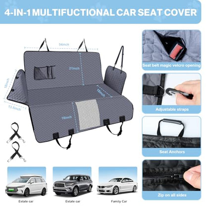 Dog Car Seat Cover for Back Seat, Waterproof Protector with Side Flaps, Scratchproof Hammock, Non-Slip Bottom for Cars/Trucks/SUVs (Grey) - color: Grey
