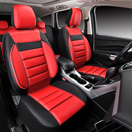 CAR PASS Leather Seat Covers Full Set Universal Water Resistant 3D Foam Back Support, Luxury Comfort Automotive 5 Seat Covers All Season Fit for SUV,Sedan,Van, Airbag Compatible Elegance (Black Red) - color: Black and Red