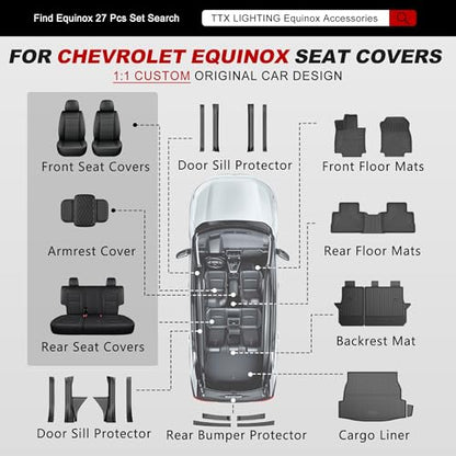 TTX LIGHTING Car Seat Covers for Chevrolet Chevy Equinox 2018-2024 Seat Covers Waterproof 5 Seats Fulll Set Breathable Faux Leather Custom Fit Car Protector Cushion Accessories - size: 17.Equinox 2018-2024 5 Seat Full Set
