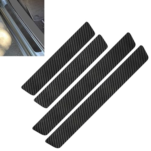 4 PCS Car Door Sill Protectors, Carbon Fiber Anti-Scratch Strip with Flat Shovel, Waterproof Door Threshold Protective Trim, Universal Self-Adhesive Exterior Accessory for Cars (Black)