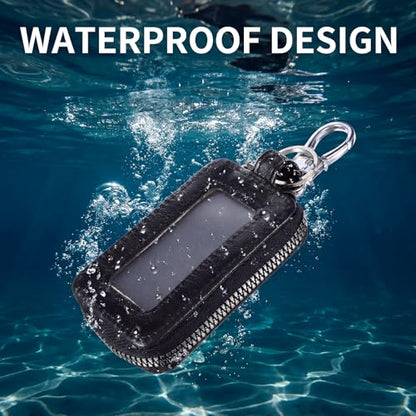 Car Key Case, Universal Leather Key Fob Holder with Metal Hook & Window for Cars Keychain, Remote Keys Fobs