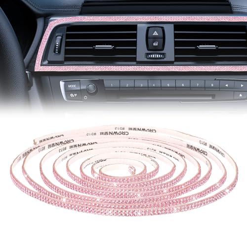 16.4Ft Bling Car Trim Self Adhesive Bling Rhinestone Car Accessories for Women Glitter Crystal Rhinestone Cars Interior Exterior Accessories Sticker DIY Cars Dashboard Diamond Decor for Women (Pink) - color: Pink, size: 16.4Ft