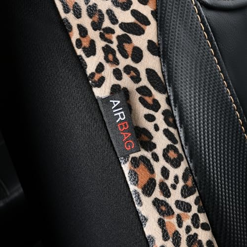 Flying Banner car seat Covers Faux Leather Waterproof Easy Clean Easy Installation (Leopard Brown Black, 2 Fronts)
