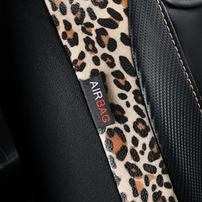 Flying Banner car seat Covers Faux Leather Waterproof Easy Clean Easy Installation (Leopard Brown Black, 2 Fronts)