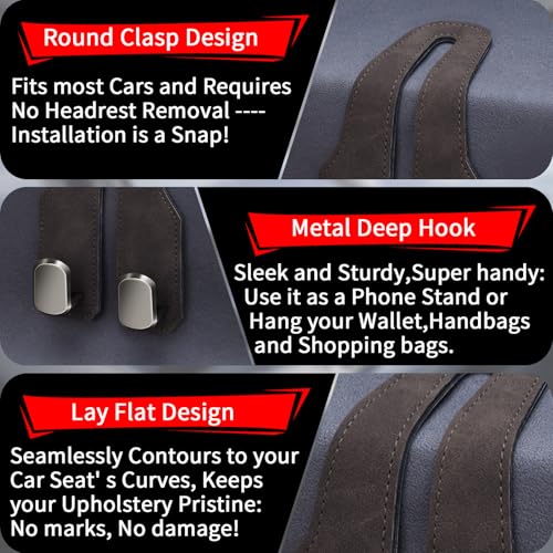 Car Seat Headrest Hooks for Purses and Bags, 2 Pack Bag Purse Holder for Car With Double Metal Hooks, Car Purse Hanger, Headrest Back Seat Handbags Hook Cute Hanging Accessories, Brown - color: Brown 2pcs