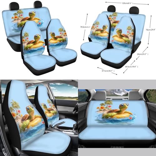 Forchrinse 15Pack Car Accessories Set Hawaiian Sea Turtle Car Seat Cover Full Set+Steering Wheel Cover+Car Trash Can+Seatbelt Cover+Coaster+Keychain - color: Hawaiian Sea Turtle Print