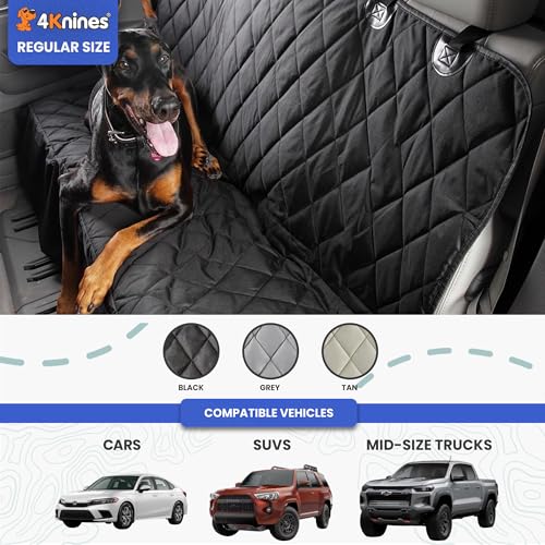 4Knines Back Seat Pet Cover for Dogs w/o Hammock – 54" Wide, Waterproof Car Seat Cover, Non-Slip, Heavy-Duty – Fits Cars, SUVs, Small Trucks – 2 Seat Belt & Latch Access – Back Seat Protector (Black) - color: Black